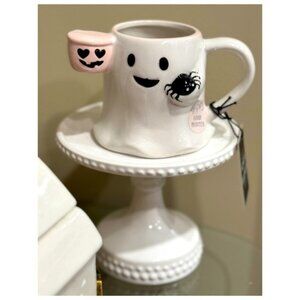 NEW Cobwebs &  Cauldrons Halloween Ghost Mug with Pink Pumpkin and Spider 👻